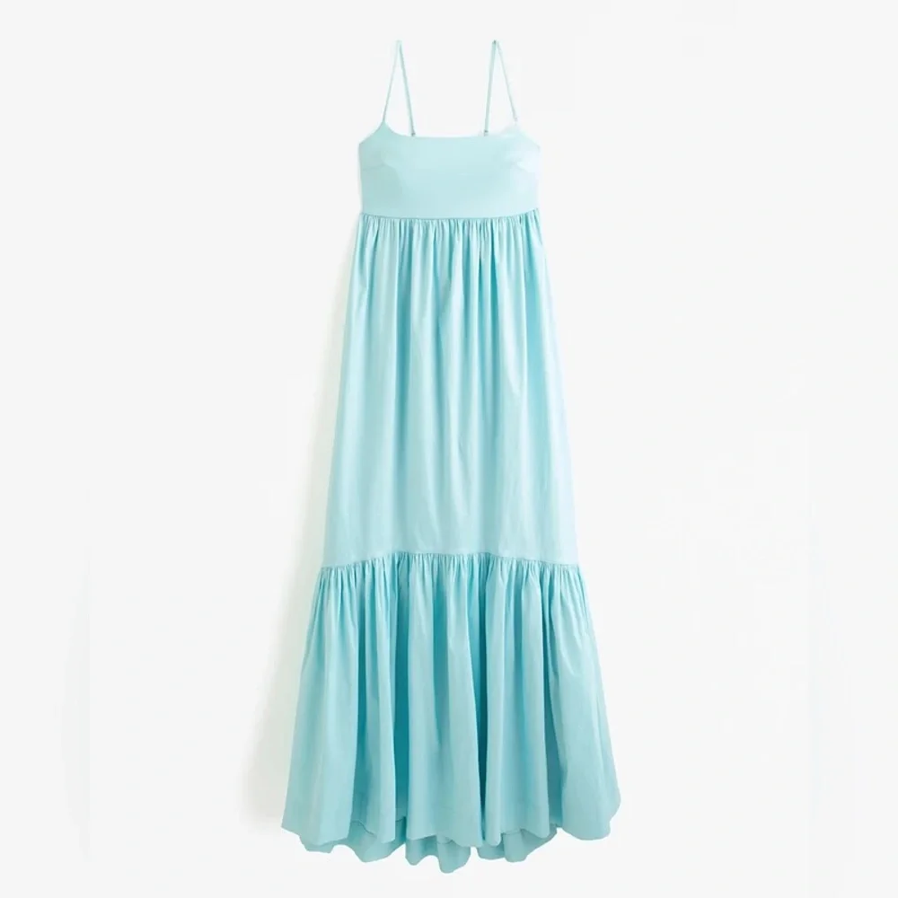 A&F Drama Bow-Back Taffeta Maxi Dress Light Blue Summer Wedding Modern Romantic